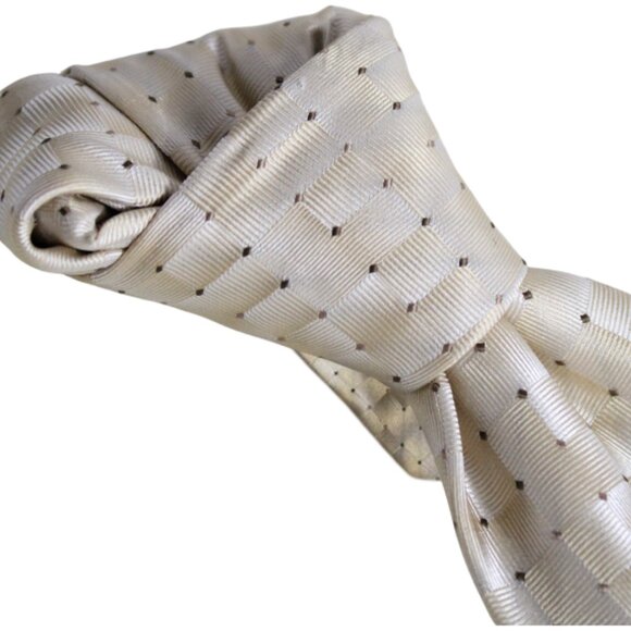 MINOTTI 100% Silk Men's Tie - Ivory, Gold & Brown Pin Dot ⚡️BUY 3 for $55⚡️ - Picture 2 of 8
